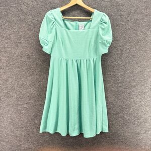 Vivi Dress Women M Medium Green Shift Midi Zipper Square Neck Short Sleeve